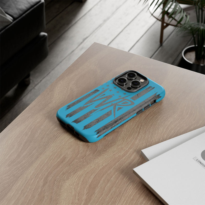 Patriotic blue 'WR' flag phone case by Printify, showcasing a durable design with vibrant flag colors and a tough exterior.