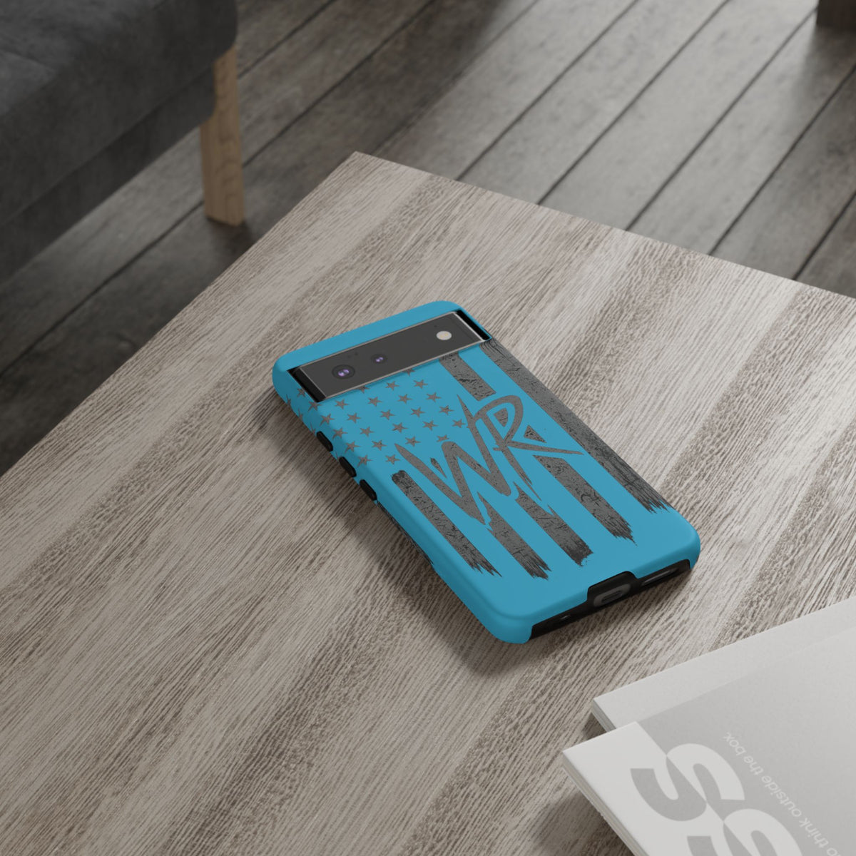 Patriotic blue 'WR' flag tough phone case by Printify, showcasing a durable design with vibrant flag graphics.