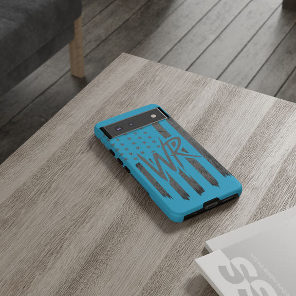 Patriotic blue 'WR' flag tough phone case by Printify, showcasing a durable design with vibrant flag graphics.