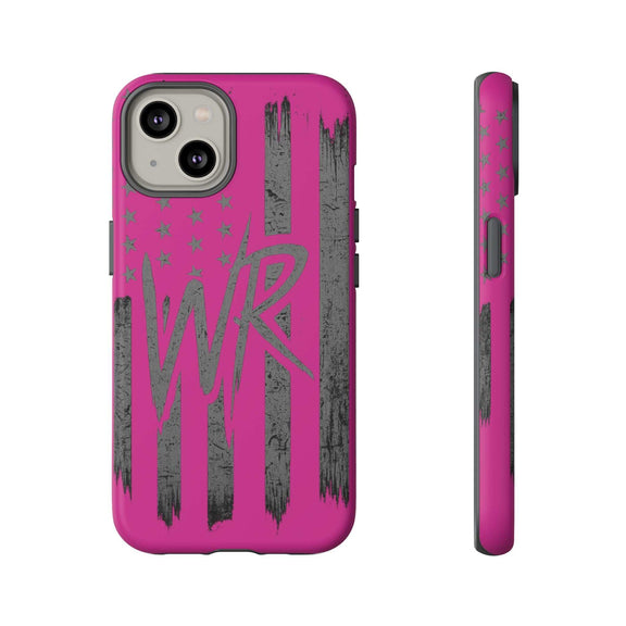 Pink 'WR' Flag Tough Phone Case by Printify, featuring a durable design and vibrant flag graphic for protection.