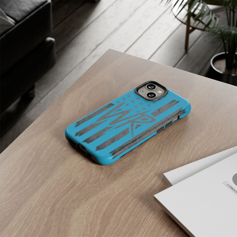 Patriotic blue 'WR' flag tough phone case by Printify, showcasing a durable design with vibrant flag graphics.