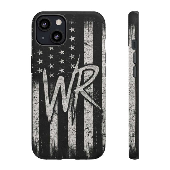 Patriotic Monogram Tough Phone Case featuring a distressed American flag design with the initials WR.