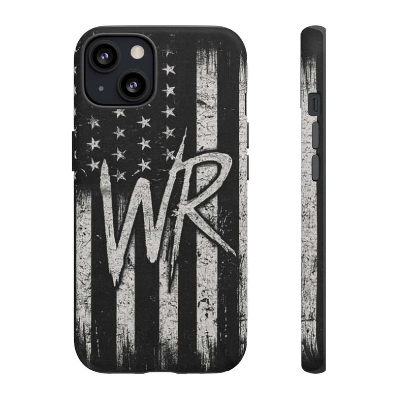 Patriotic Monogram Tough Phone Case featuring a distressed American flag design with the initials WR.