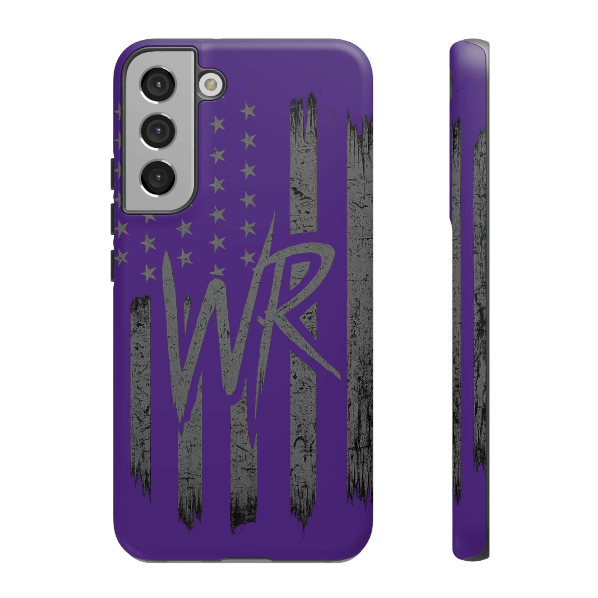 Purple 'WR' flag phone case by Printify, showcasing a durable design with vibrant colors and a secure fit for smartphones.