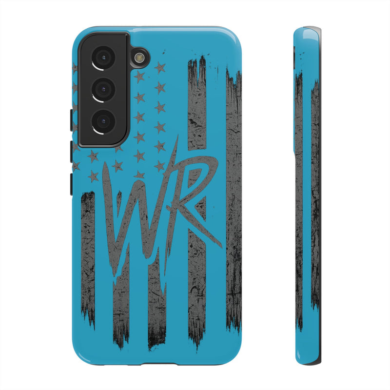 Patriotic blue 'WR' flag tough phone case by Printify featuring a durable design with a vibrant flag pattern.