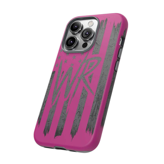 Pink 'WR' Flag Tough Phone Case by Printify, featuring a durable design with vibrant flag graphics for protection.