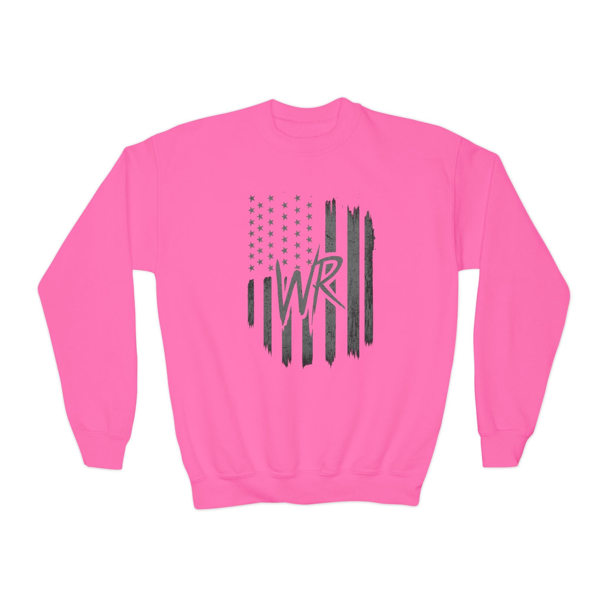 Youth Crewneck Sweatshirt Distressed American Flag with 'WR' Logo