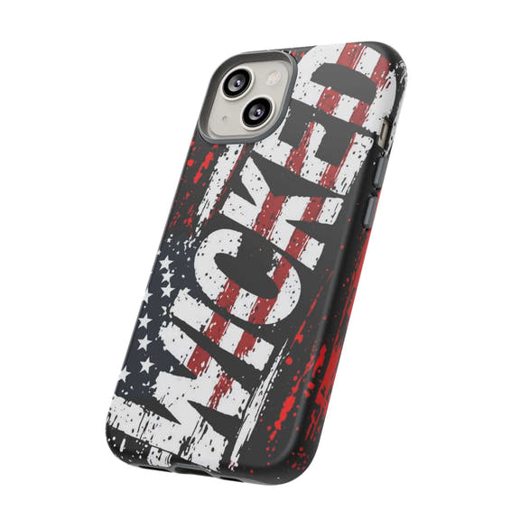 Distressed American flag phone case featuring "VETERAN" graphic by Printify, providing rugged patriotic protection.