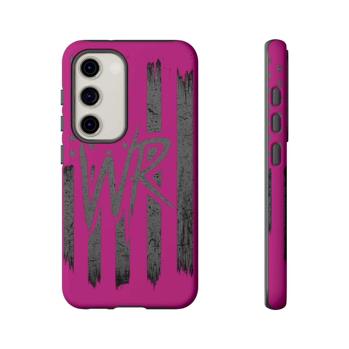 Pink 'WR' Flag Tough Phone Case by Printify, showcasing a durable design with vibrant flag graphics.