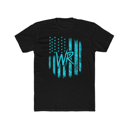 Distressed Turquoise Flag Tee with 'WR' Monogram - Wicked & Riled Clothing