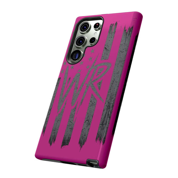 Pink 'WR' Flag Tough Phone Case by Printify, showcasing a durable design with a bold flag pattern for smartphone protection.