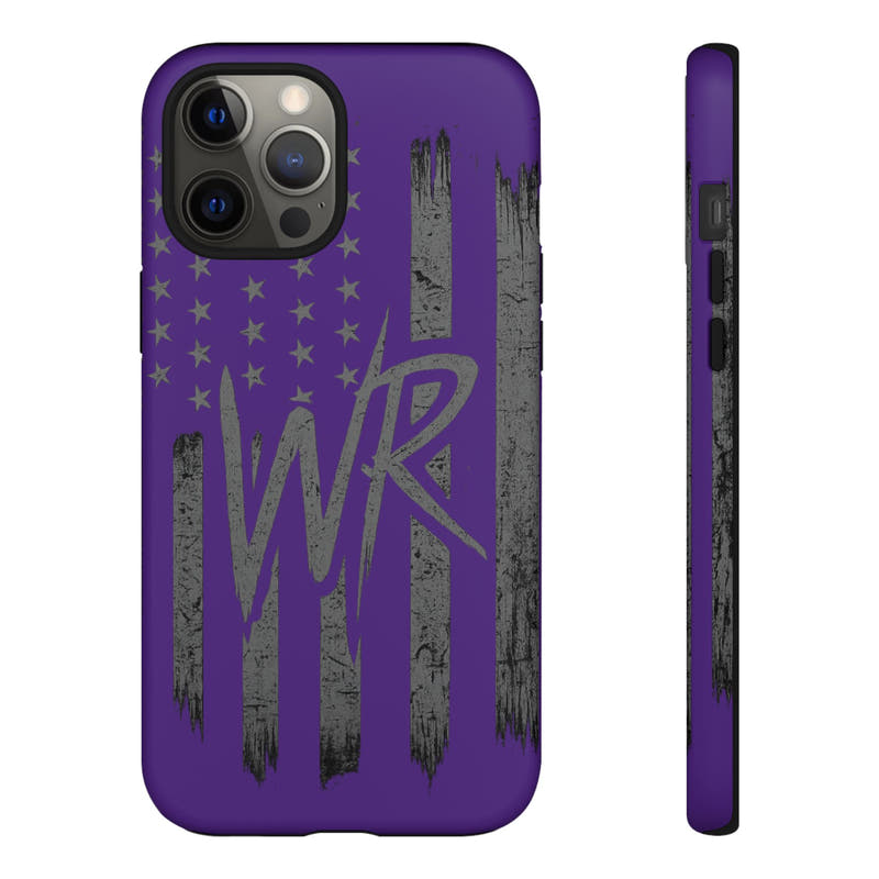 Purple 'WR' flag phone case by Printify, showcasing a durable design and vibrant colors for protection and style.