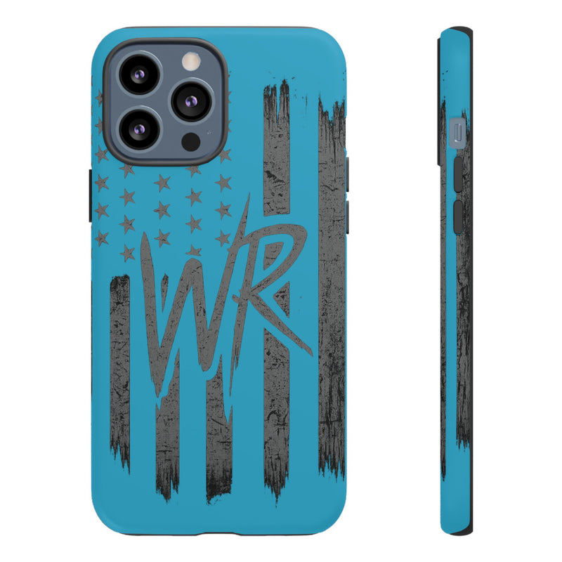 Patriotic blue 'WR' flag tough phone case by Printify, showcasing durable design and vibrant colors.