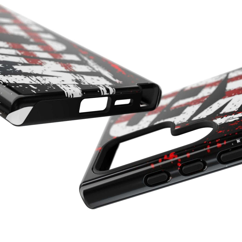 Distressed American flag phone case featuring "VETERAN" graphic by Printify, offering rugged patriotic protection.