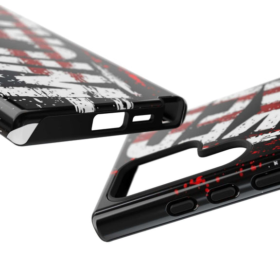 Distressed American flag phone case featuring "VETERAN" graphic by Printify, offering rugged patriotic protection.