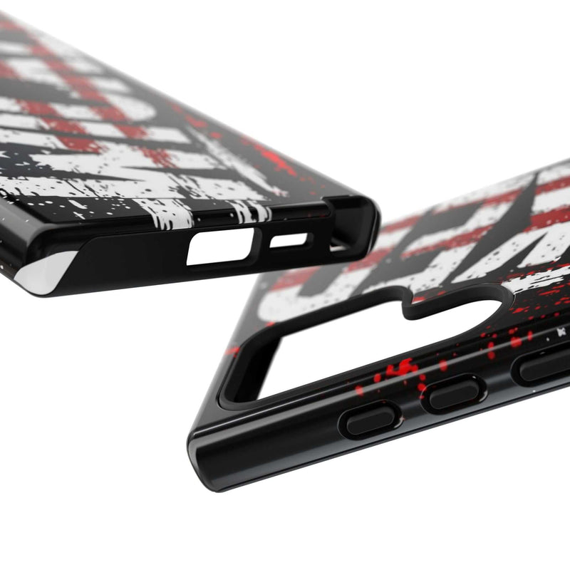 Distressed American flag phone case featuring "VETERAN" graphic by Printify, offering rugged patriotic protection.