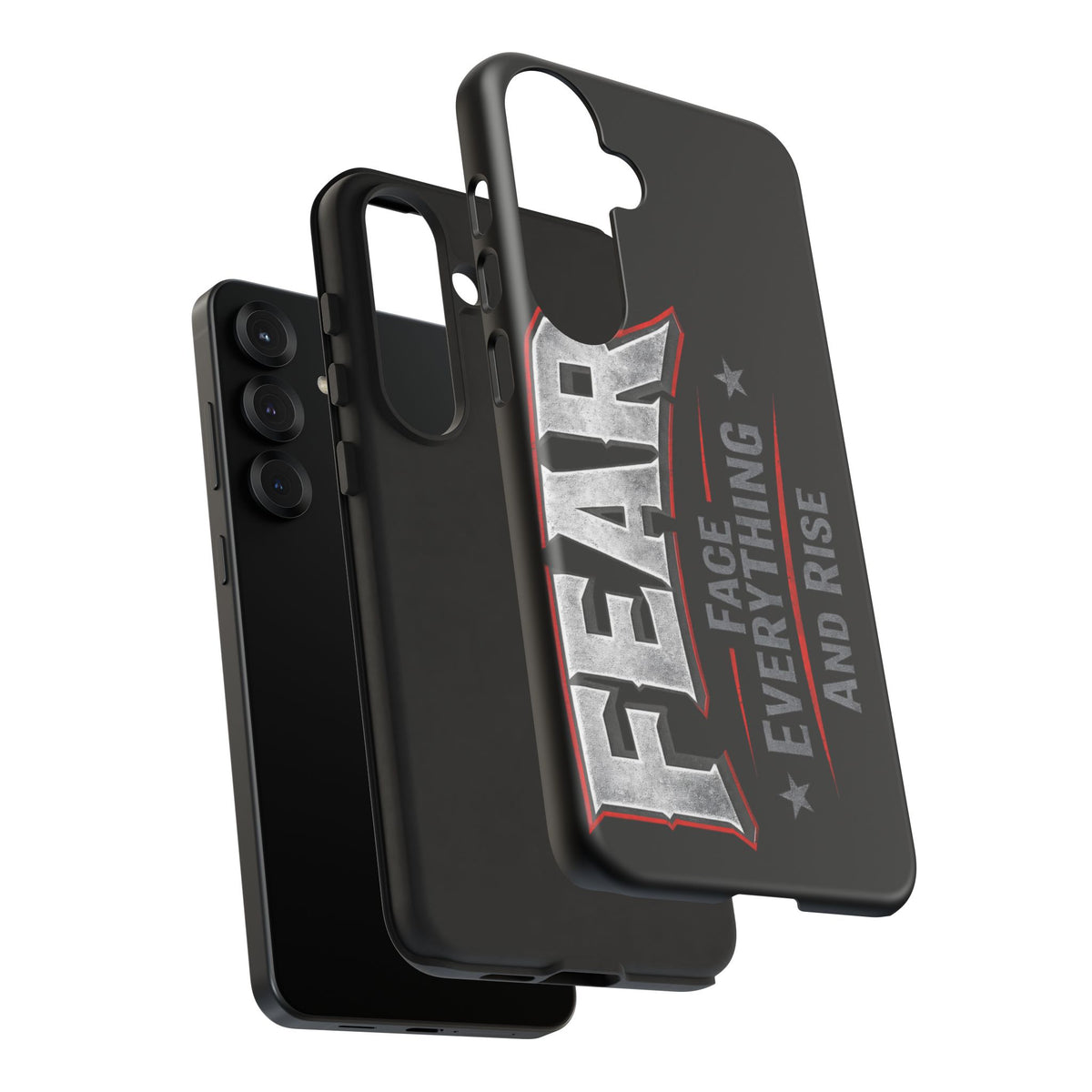 Fear Face Everything and Rise phone case by Printify, featuring a bold design with motivational text on a sleek background.