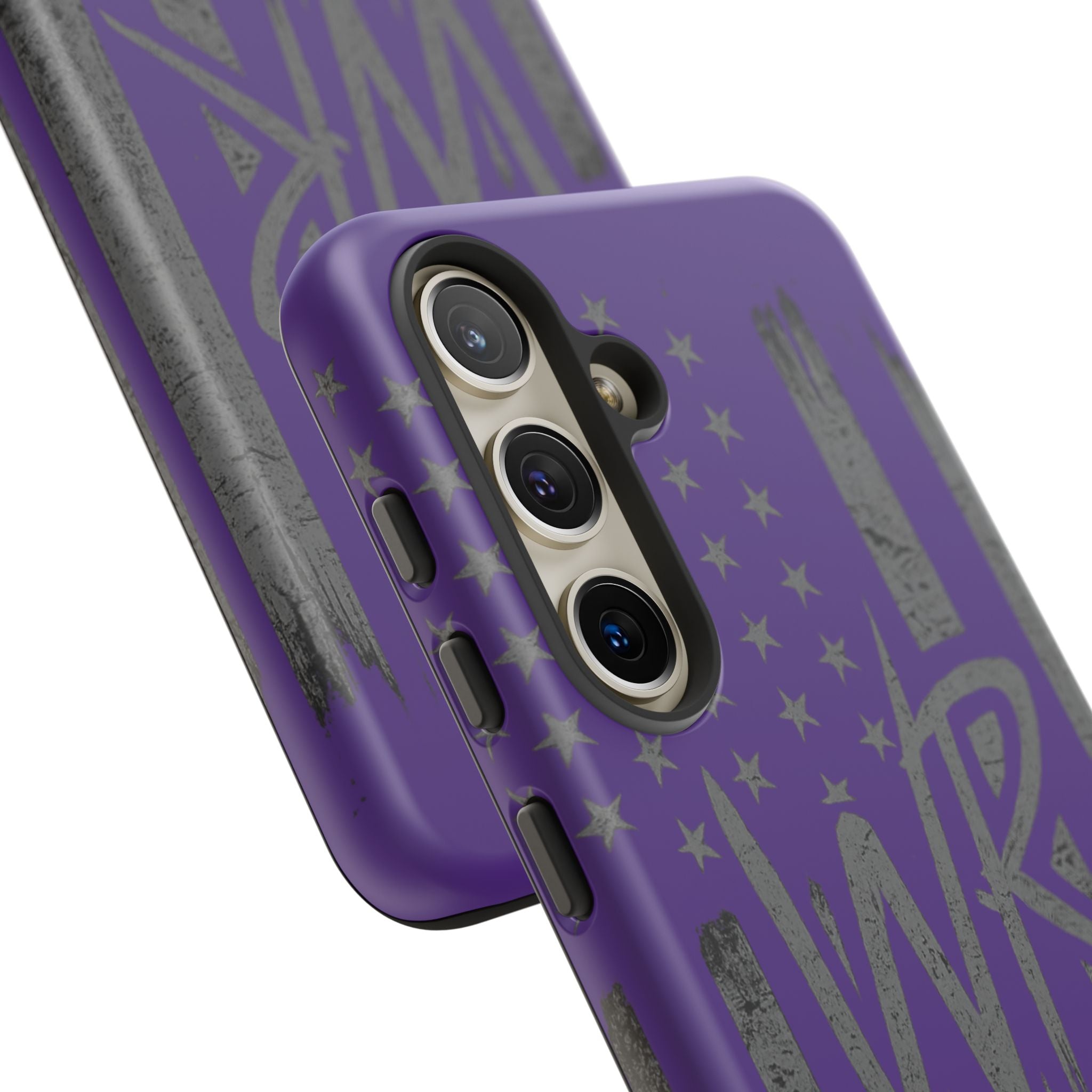 Purple 'WR' flag tough phone case by Printify with durable design and vibrant colors.