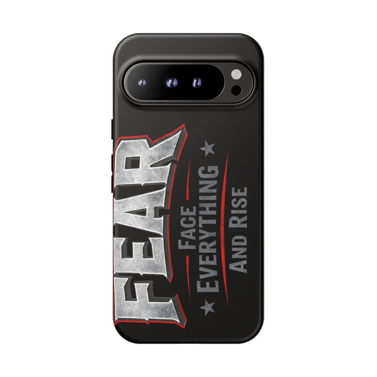 Fear face everything and rise phone case by Printify, featuring a bold graphic design on a sleek phone cover.