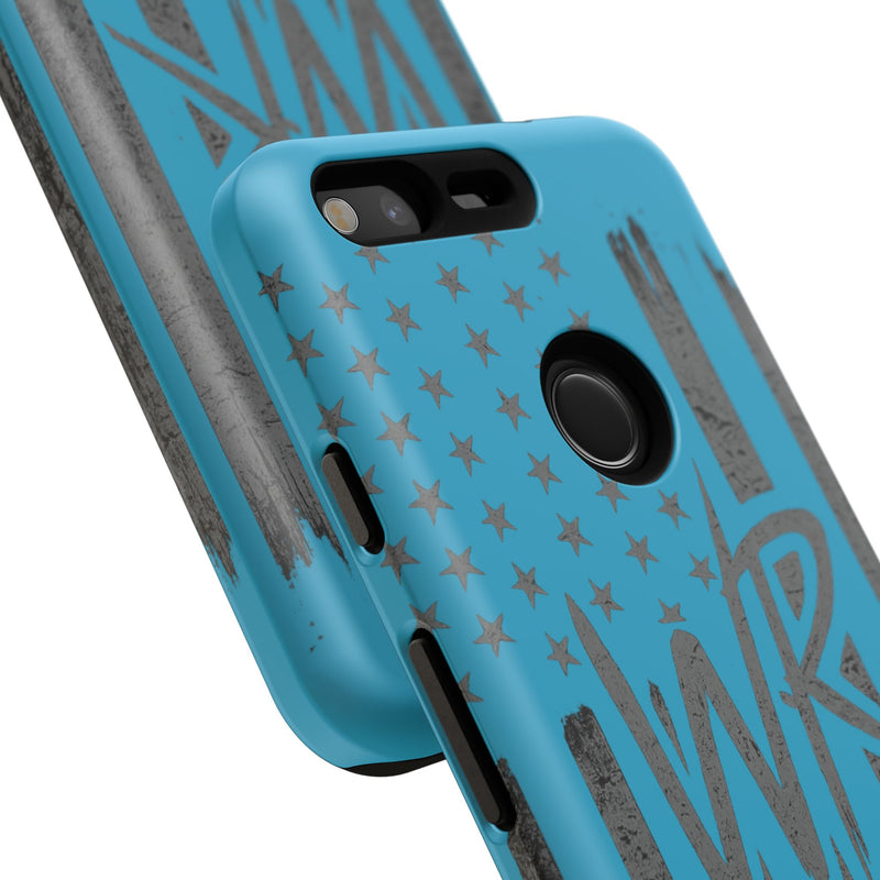 Patriotic blue 'WR' flag tough phone case by Printify with durable design and vibrant colors.
