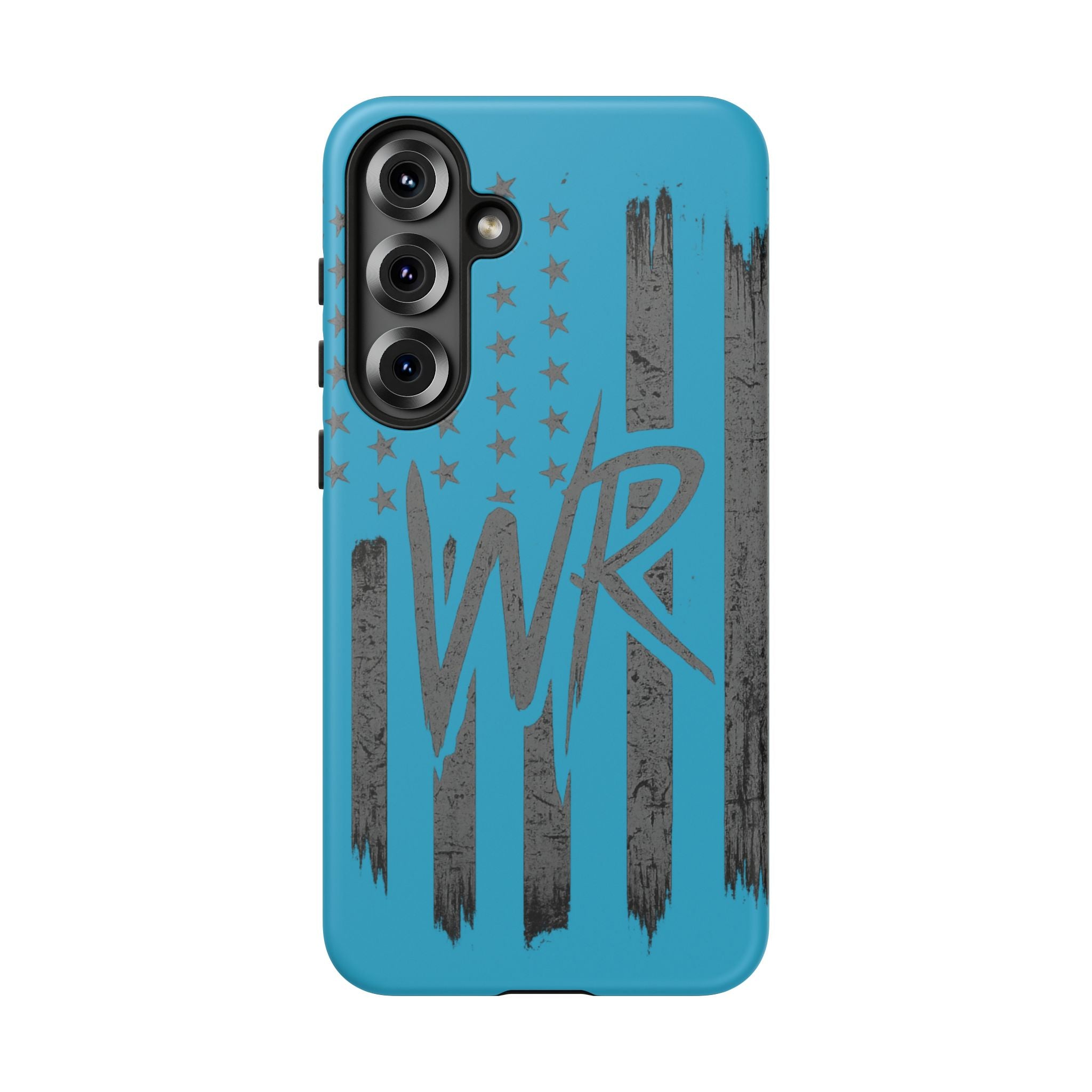 Patriotic blue 'WR' flag tough phone case by Printify with durable design and vibrant flag pattern.