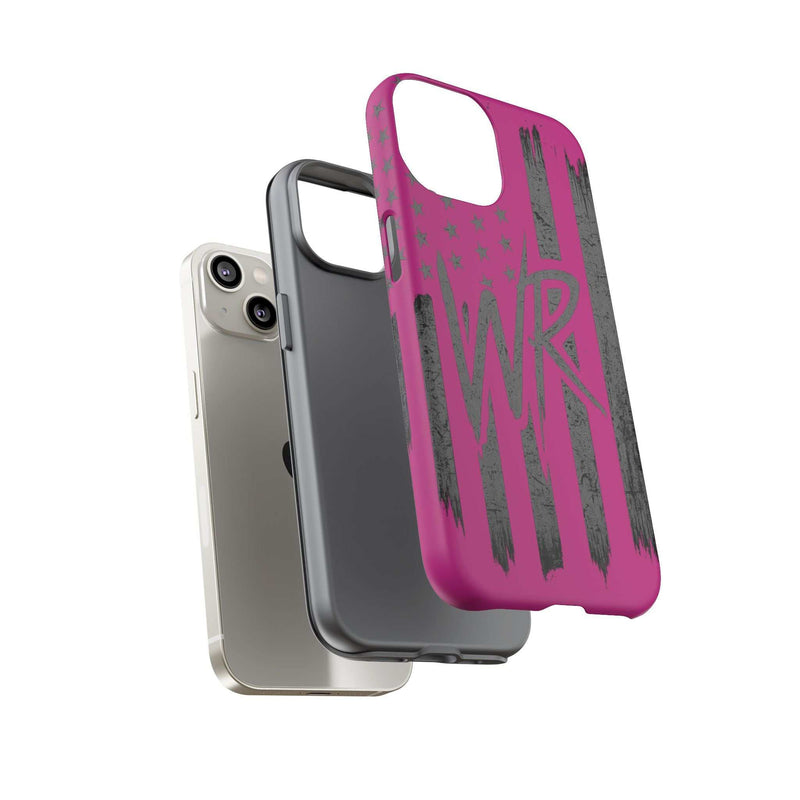 Pink 'WR' Flag Tough Phone Case by Printify featuring a durable design with a vibrant flag graphic.