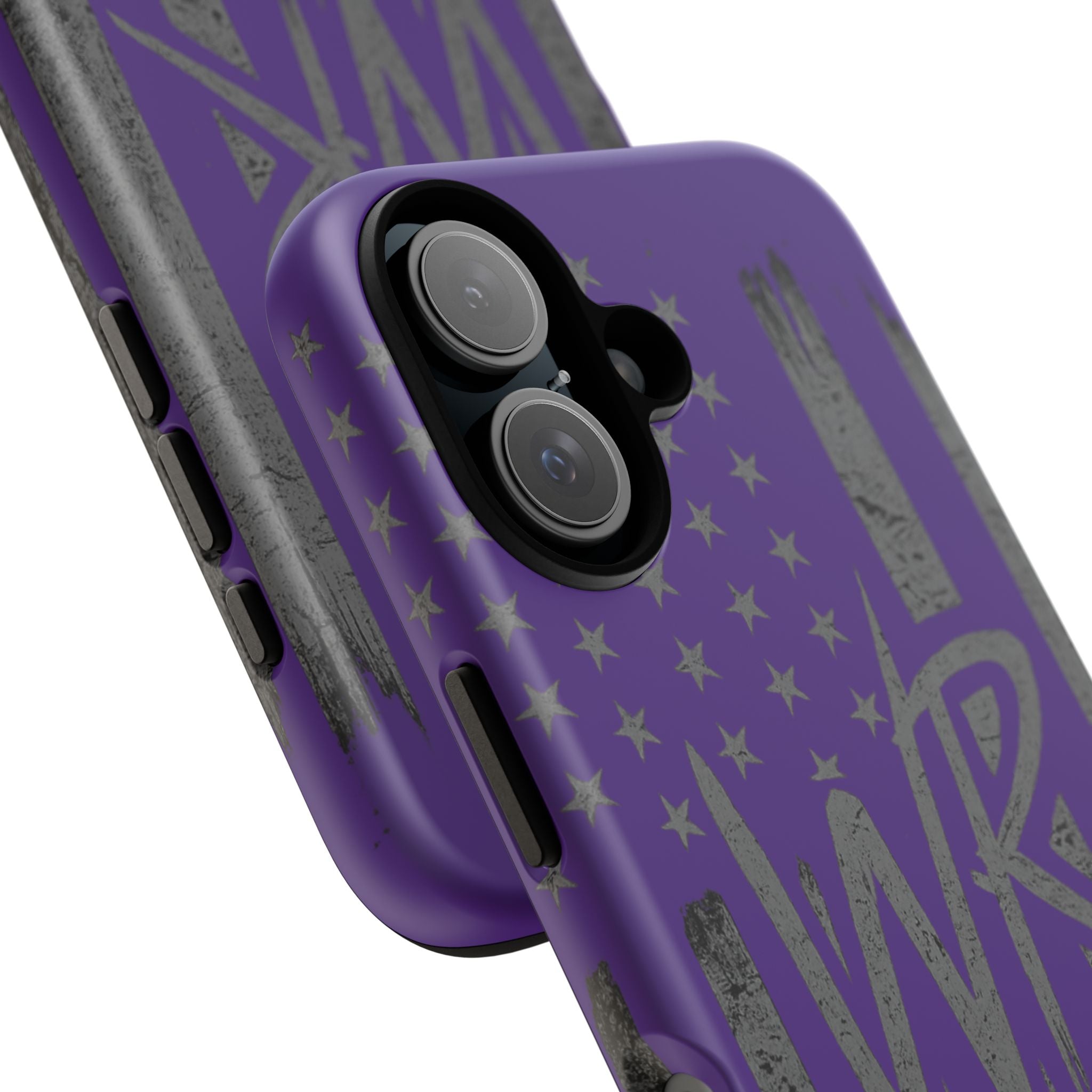 Purple 'WR' flag tough phone case by Printify, featuring a durable design and vibrant colors for protection and style.