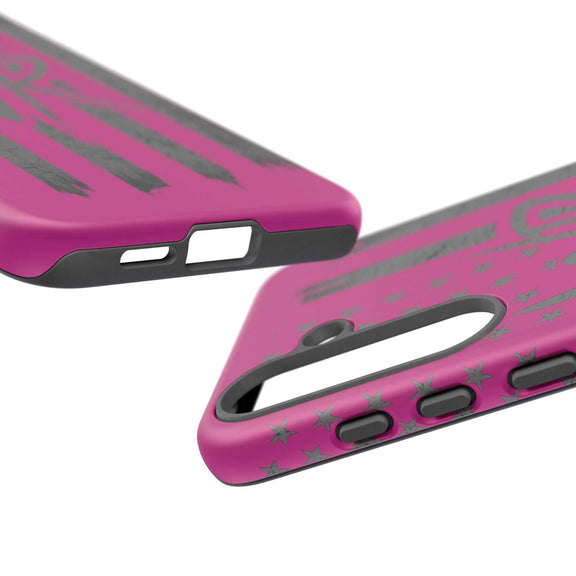 Pink 'WR' Flag Tough Phone Case by Printify, showcasing durable design with vibrant flag pattern and precise cutouts.
