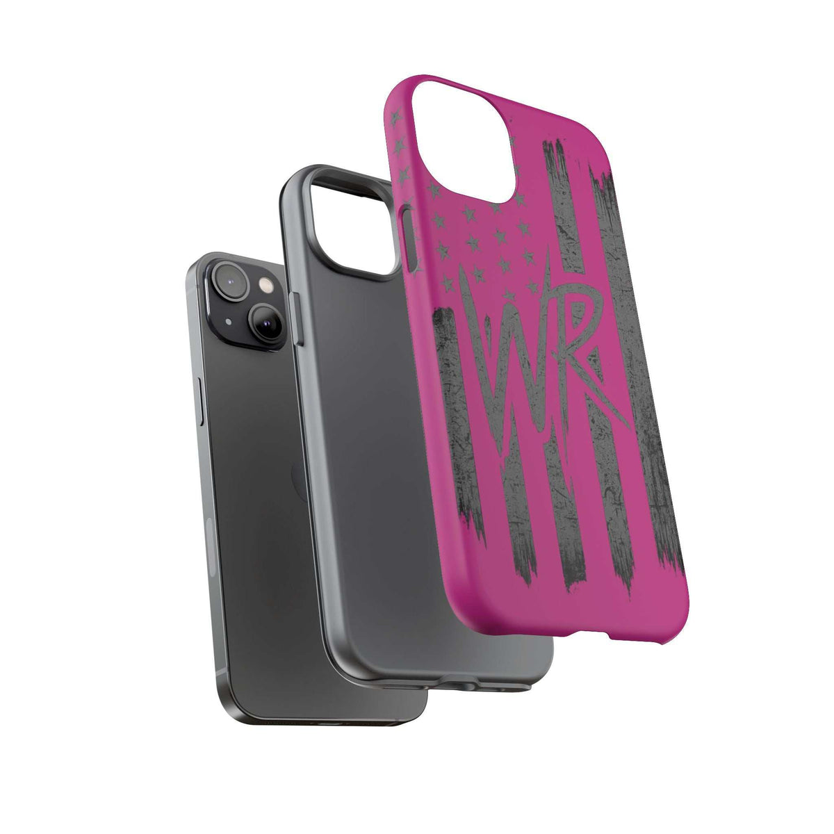 Pink 'WR' Flag Tough Phone Case by Printify with a durable design and vibrant color, showcasing the flag prominently.