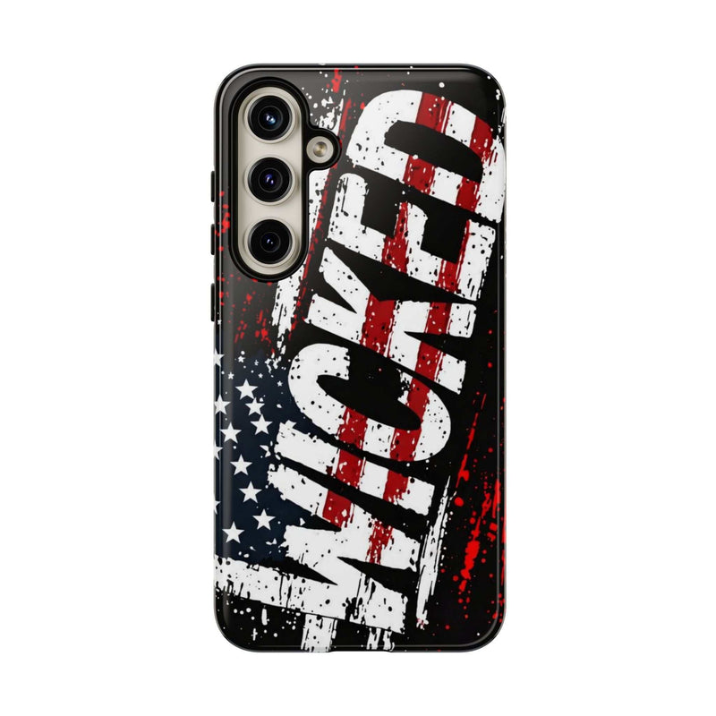 Distressed American flag phone case with "VETERAN" graphic by Printify, featuring rugged patriotic protection design.