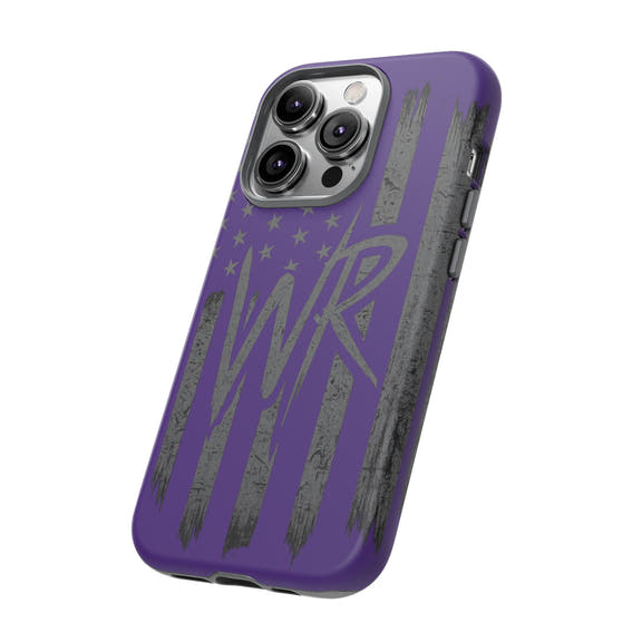 Purple 'WR' Flag Tough Phone Case by Printify showcasing a durable design with a vibrant flag pattern.