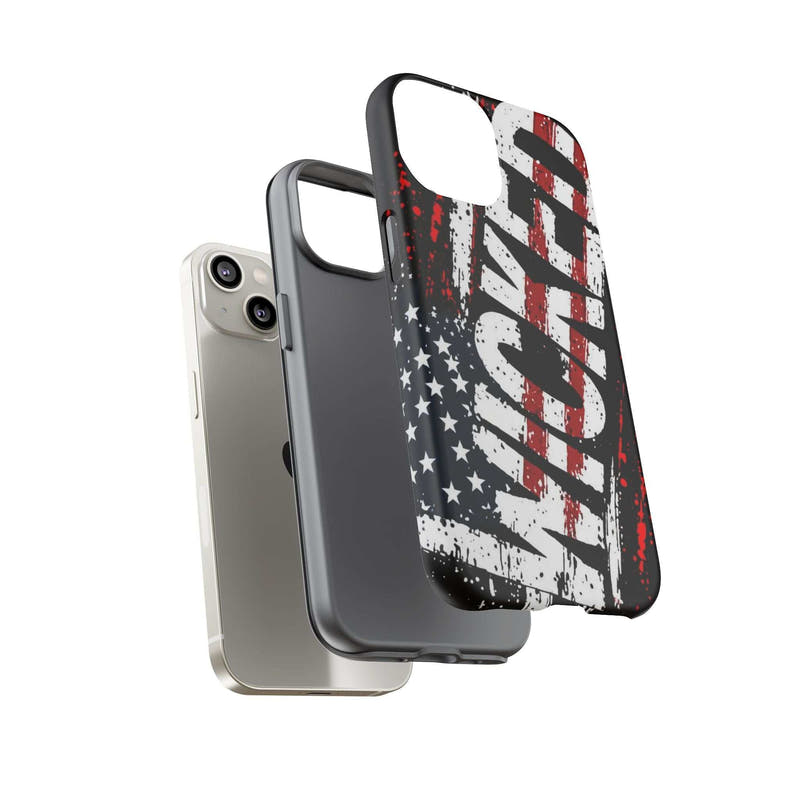 Distressed American Flag phone case featuring "VETERAN" graphic by Printify, showcasing rugged patriotic design.