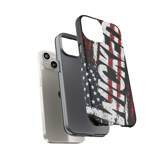 Distressed American Flag phone case featuring "VETERAN" graphic by Printify, showcasing rugged patriotic design.