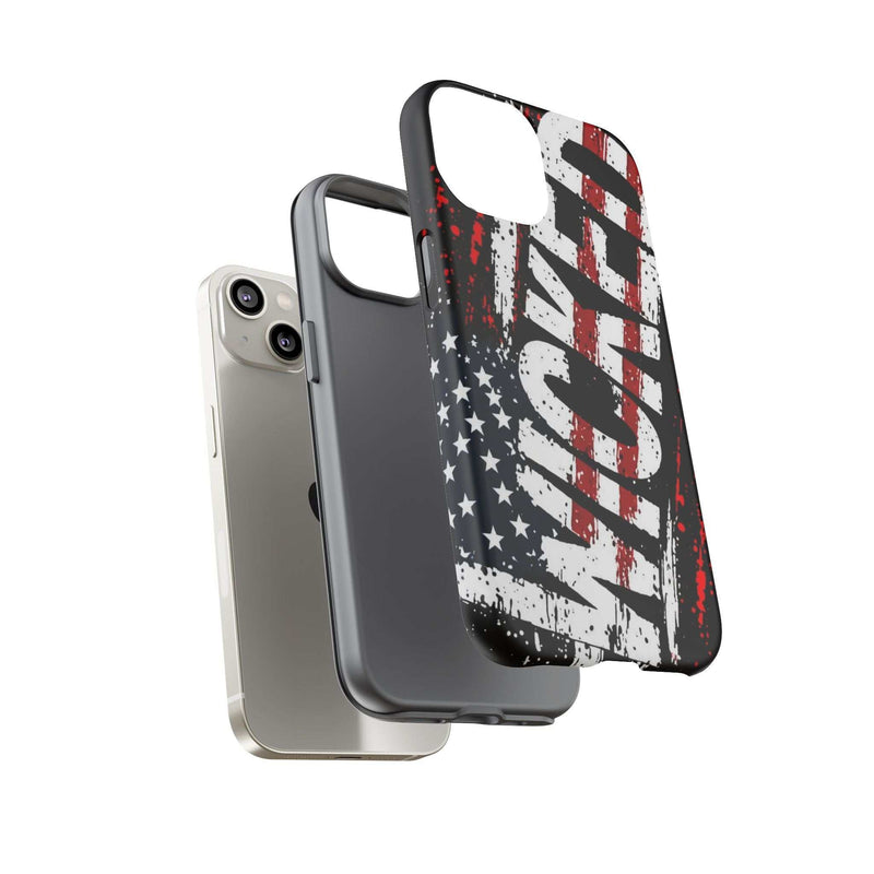 Distressed American Flag phone case featuring "VETERAN" graphic by Printify, showcasing rugged patriotic design.
