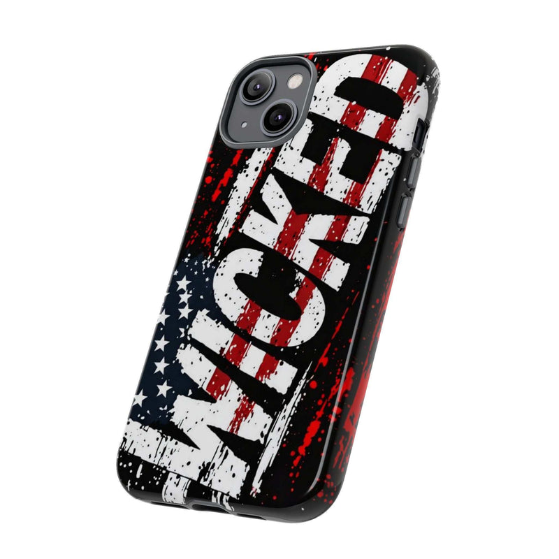 Distressed American flag phone case with "VETERAN" graphic, showcasing rugged patriotic design by Printify.