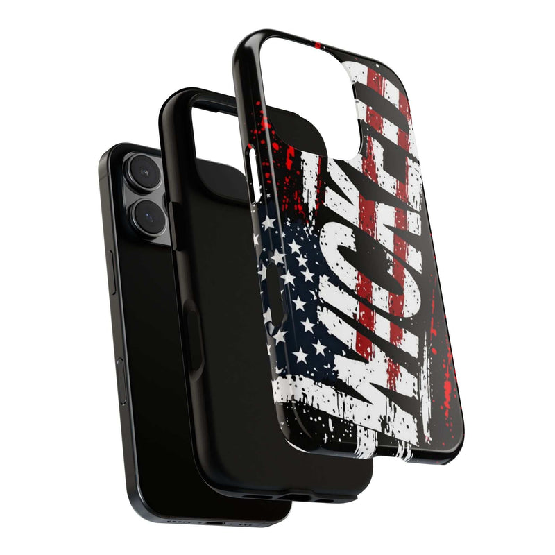 Distressed American flag phone case featuring "VETERAN" graphic by Printify, designed for rugged protection.