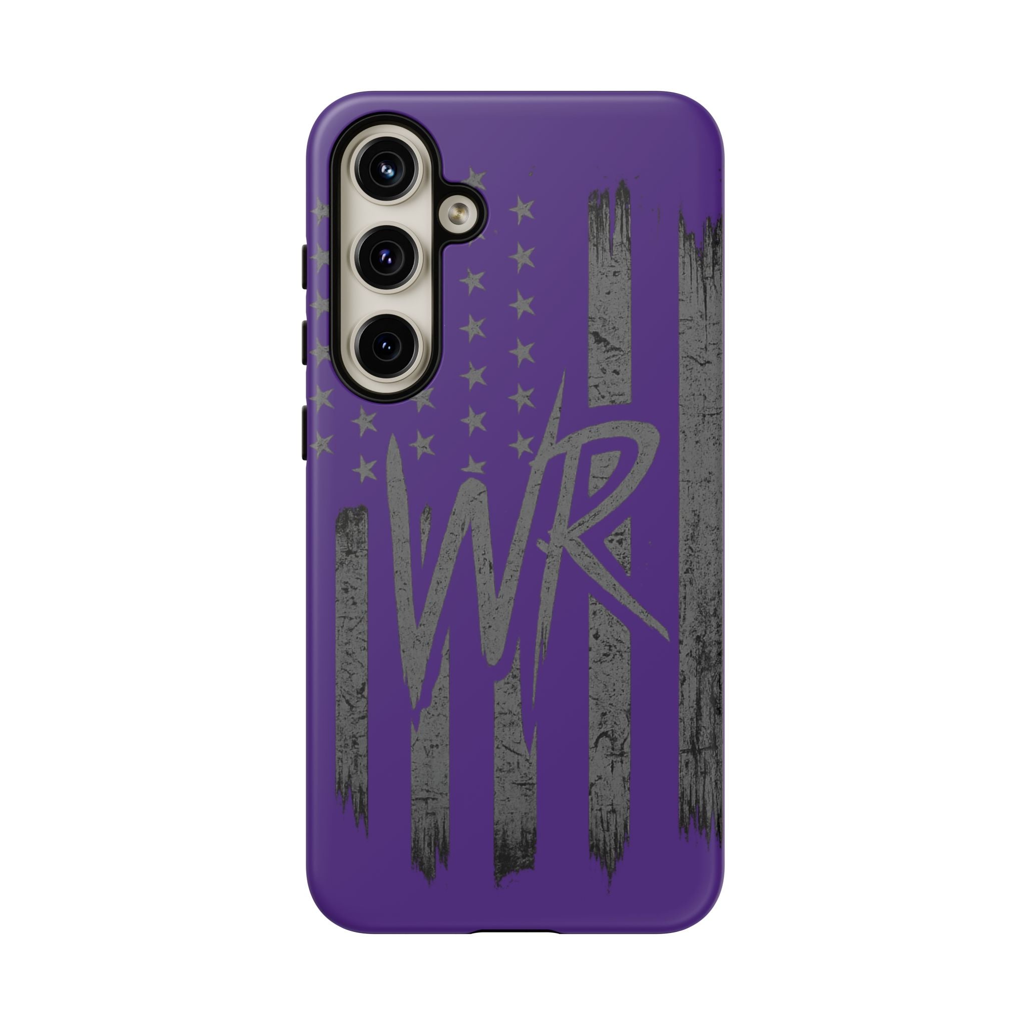 Purple 'WR' flag tough phone case by Printify, showcasing a durable design with vibrant colors and precise cutouts.