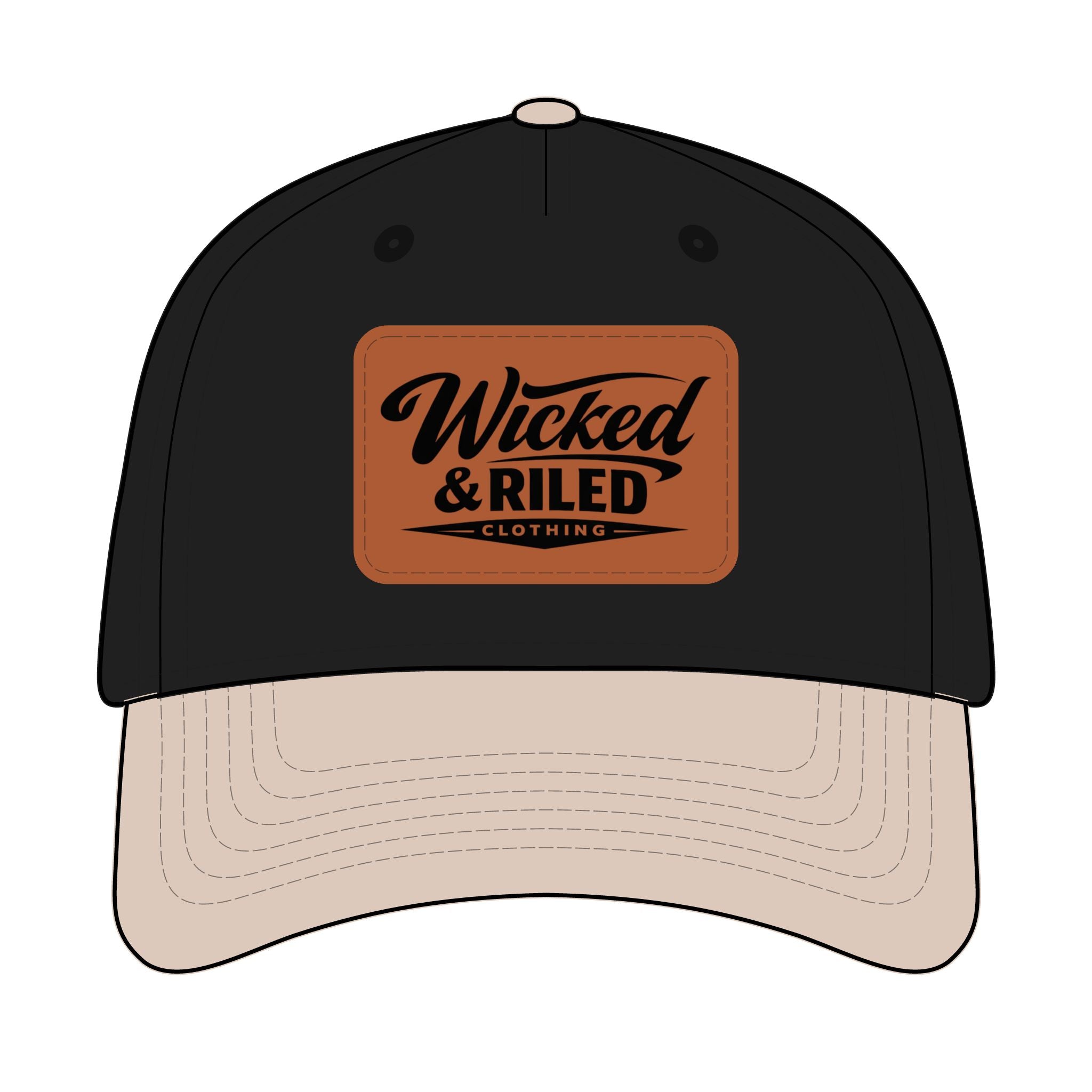 Wicked & Riled Leather Patch Baseball Cap  American Flag Distressed Logo