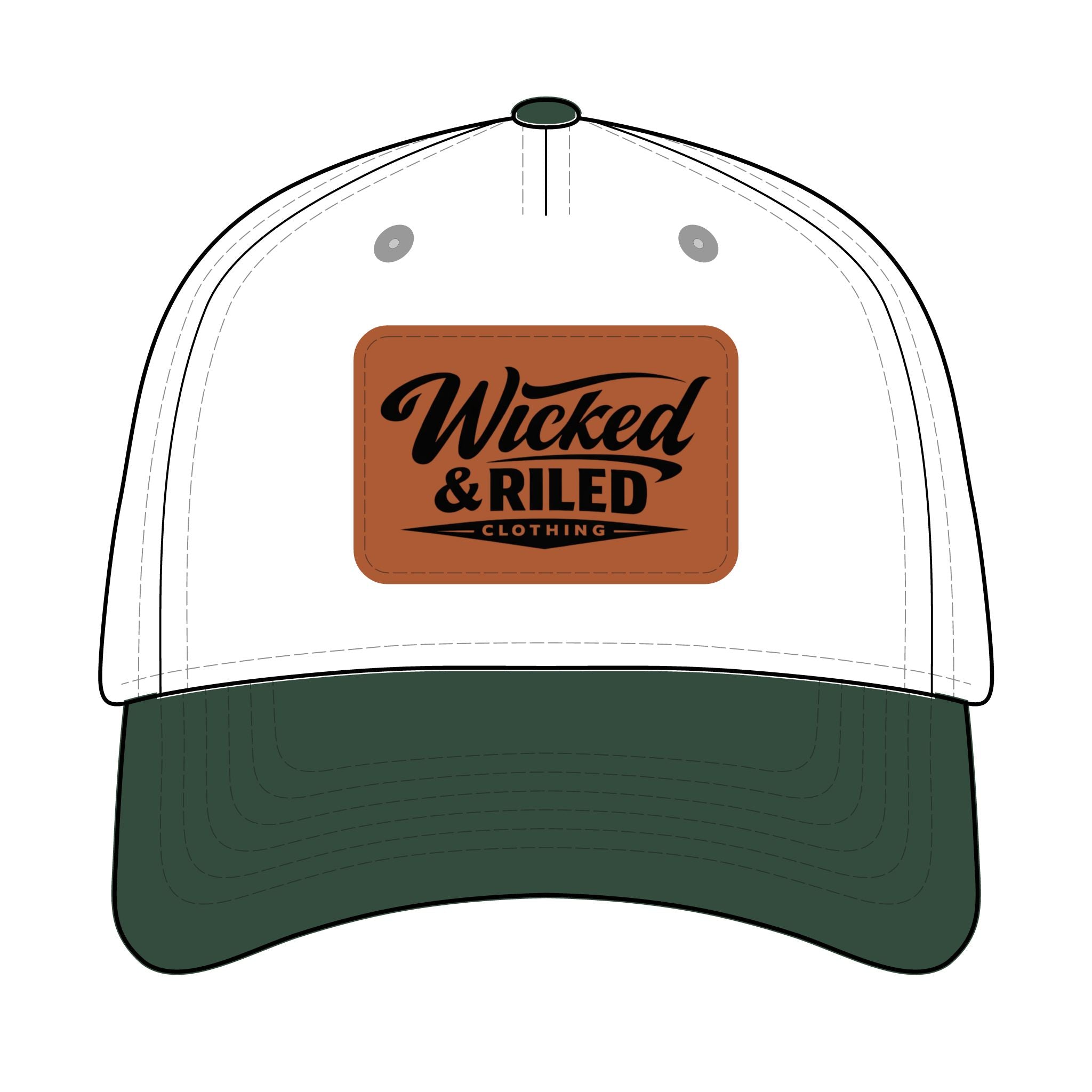 Wicked & Riled Leather Patch Baseball Cap  American Flag Distressed Logo