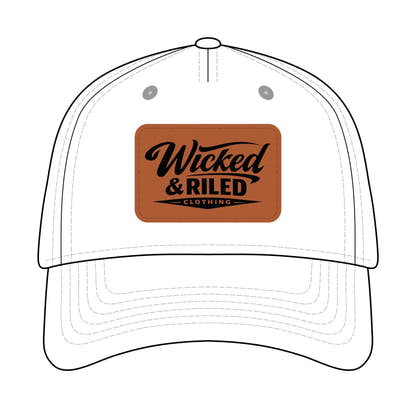 Distressed leather patch baseball cap featuring an American flag logo by Printify.