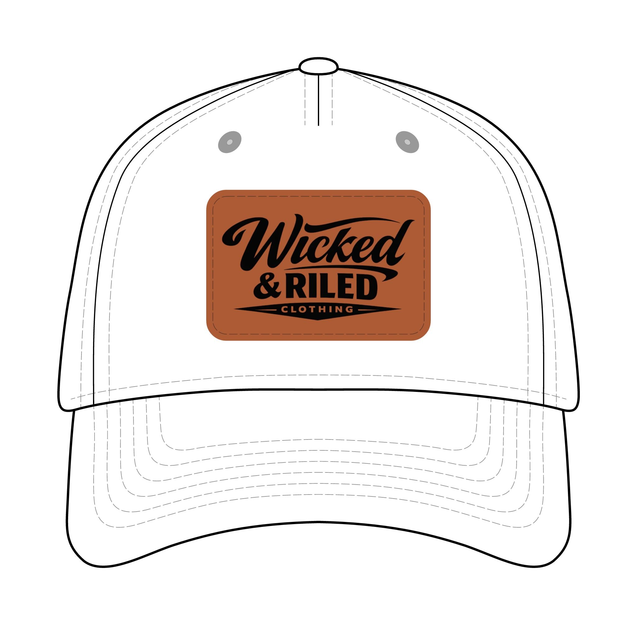 Wicked & Riled Leather Patch Baseball Cap  American Flag Distressed Logo