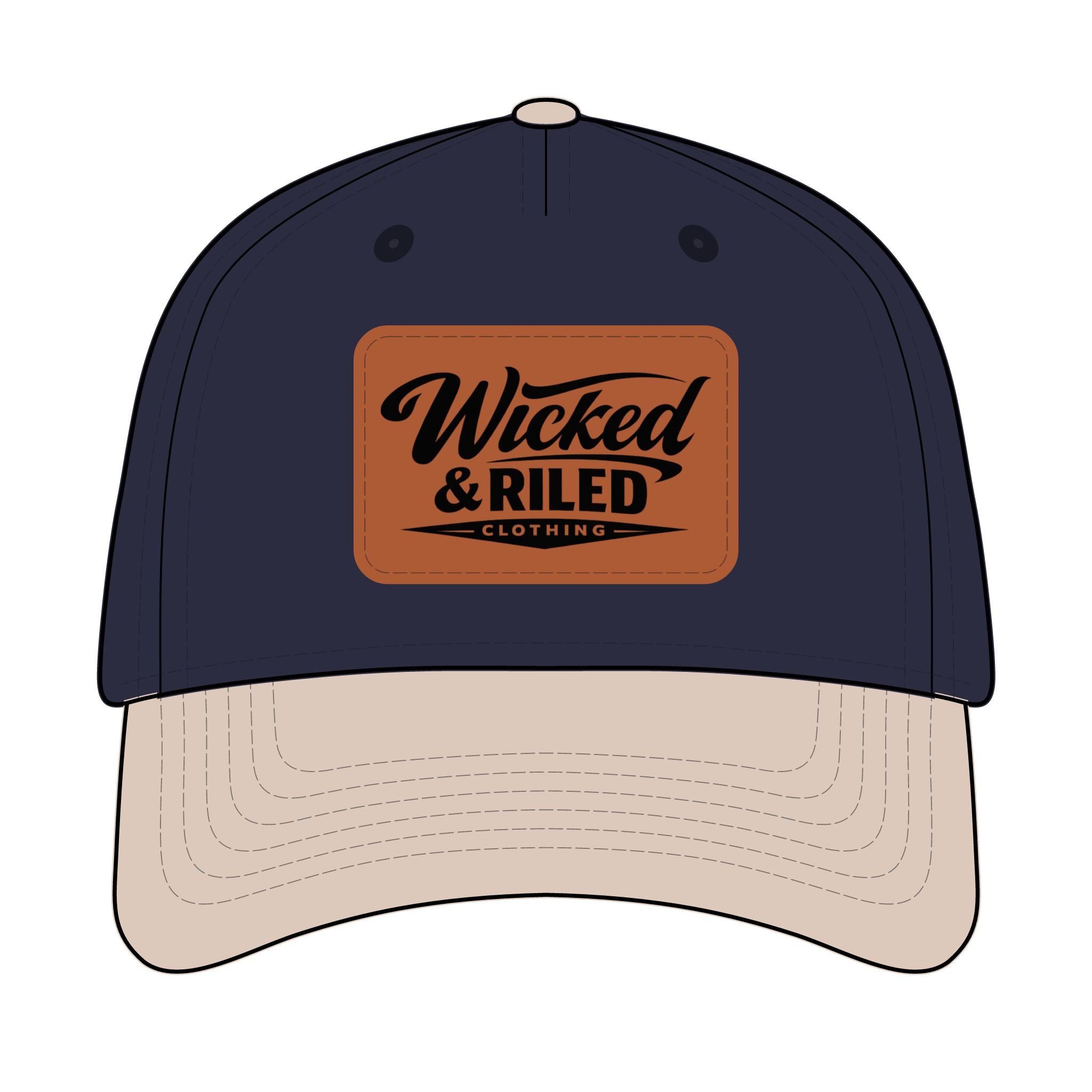 Wicked & Riled Leather Patch Baseball Cap  American Flag Distressed Logo