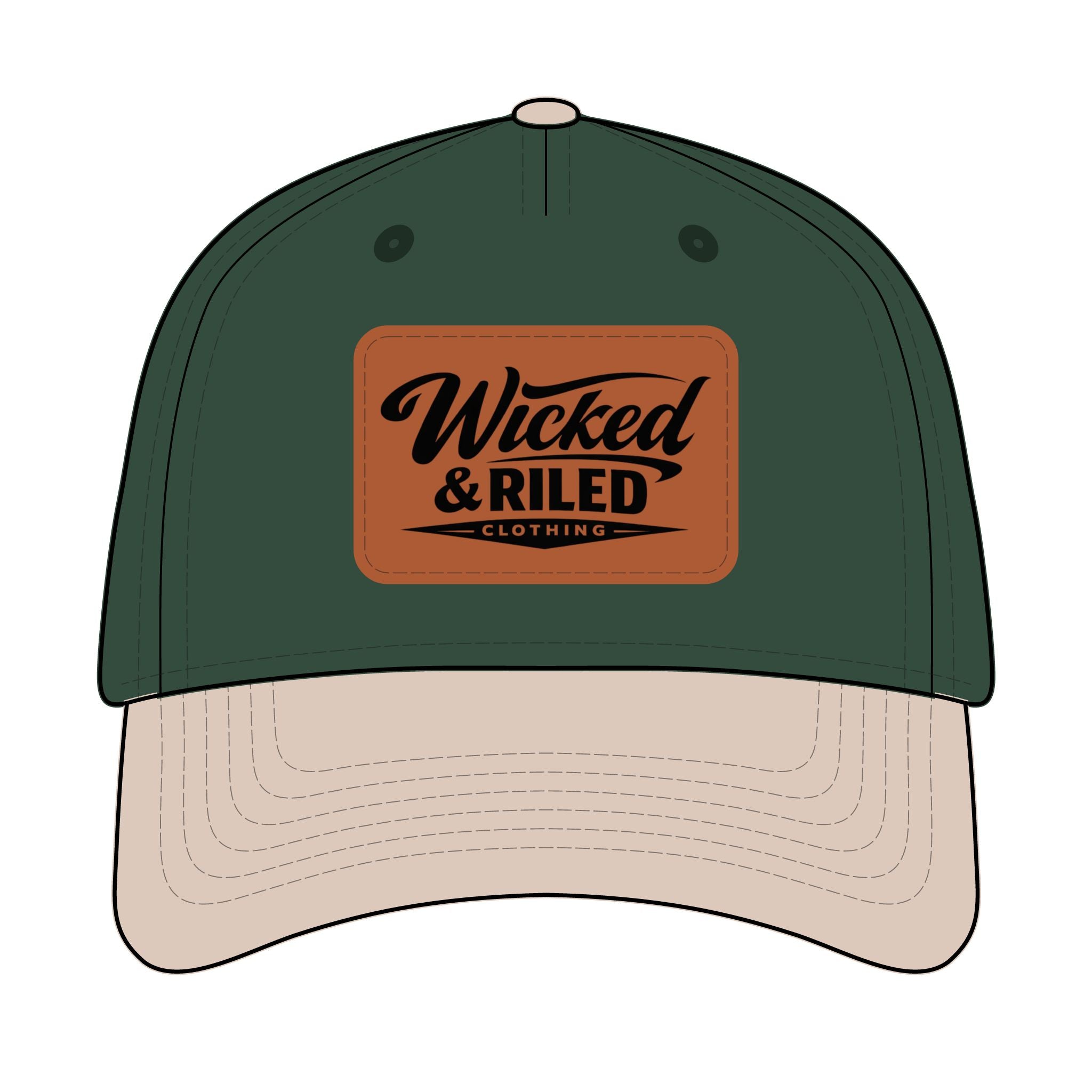Wicked & Riled Leather Patch Baseball Cap  American Flag Distressed Logo