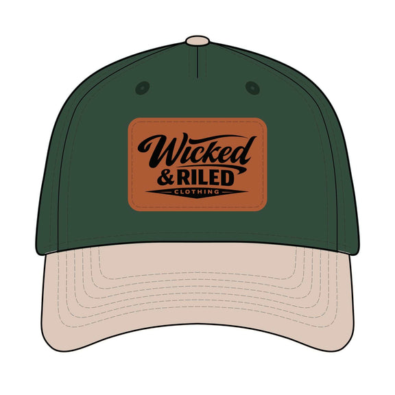 Distressed leather patch baseball cap featuring American flag logo by Printify, showcasing a casual and rugged style.