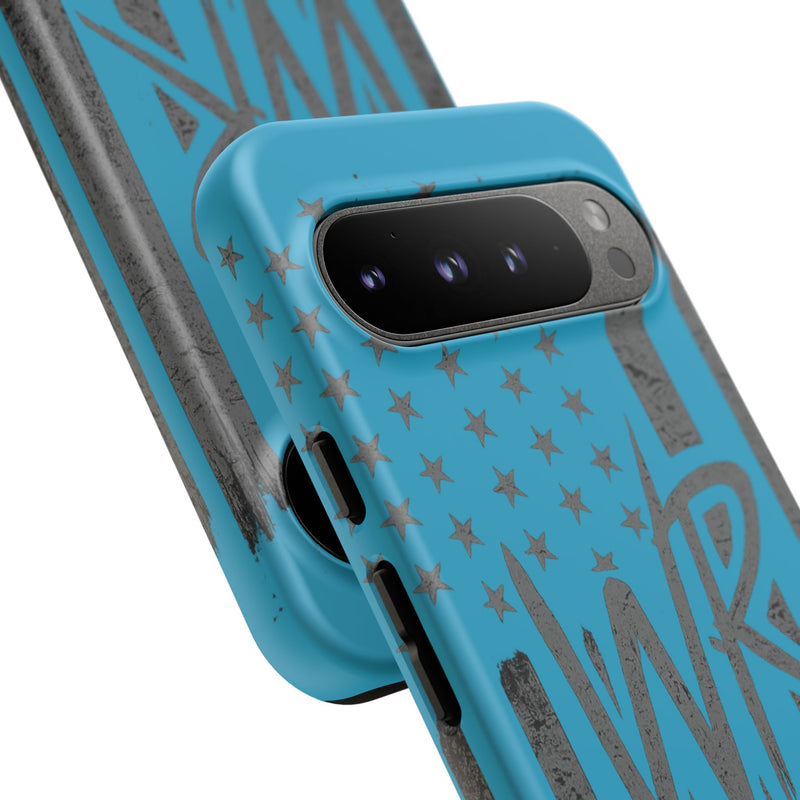 Patriotic blue 'WR' flag phone case from Printify, featuring a durable design with vibrant colors and bold graphics.