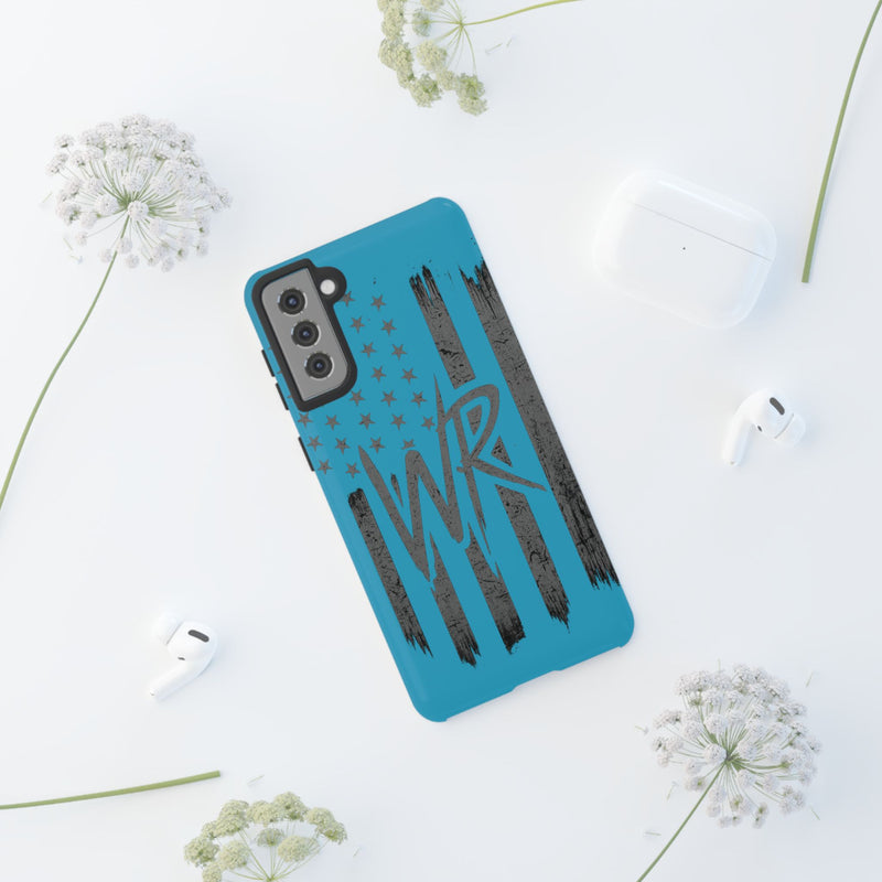 Patriotic blue 'WR' flag tough phone case by Printify, showcasing a durable design with vibrant flag graphics.