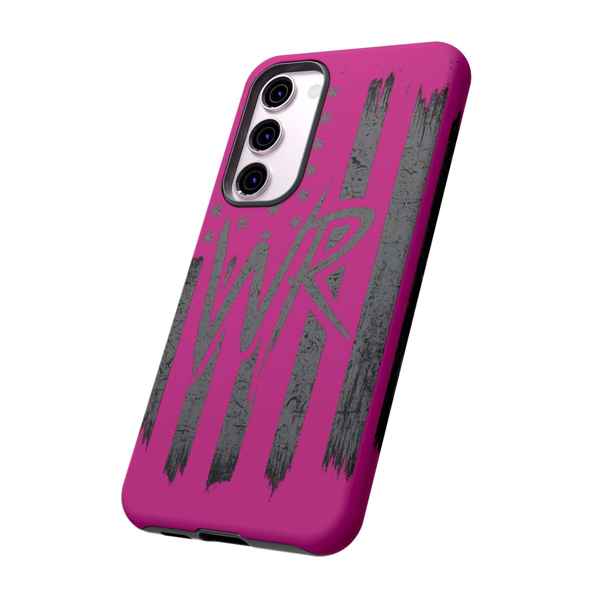 Pink 'WR' Flag Tough Phone Case by Printify, showcasing a durable design with vibrant flag graphics.