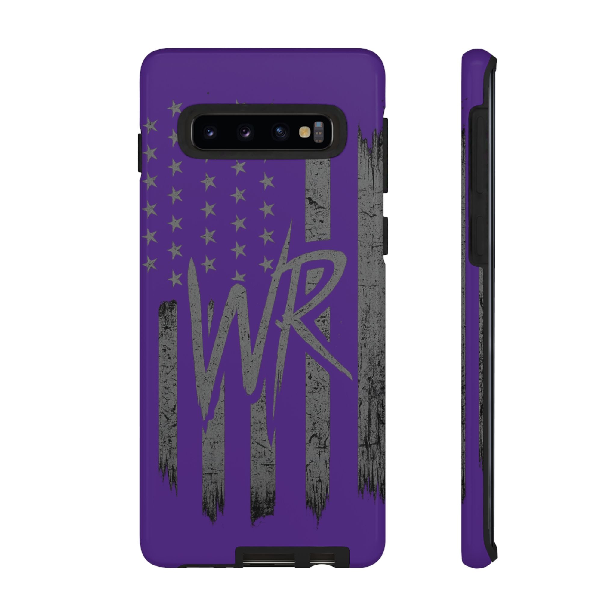 Purple 'WR' flag tough phone case by Printify with a durable design and vibrant color, showcasing the flag pattern.