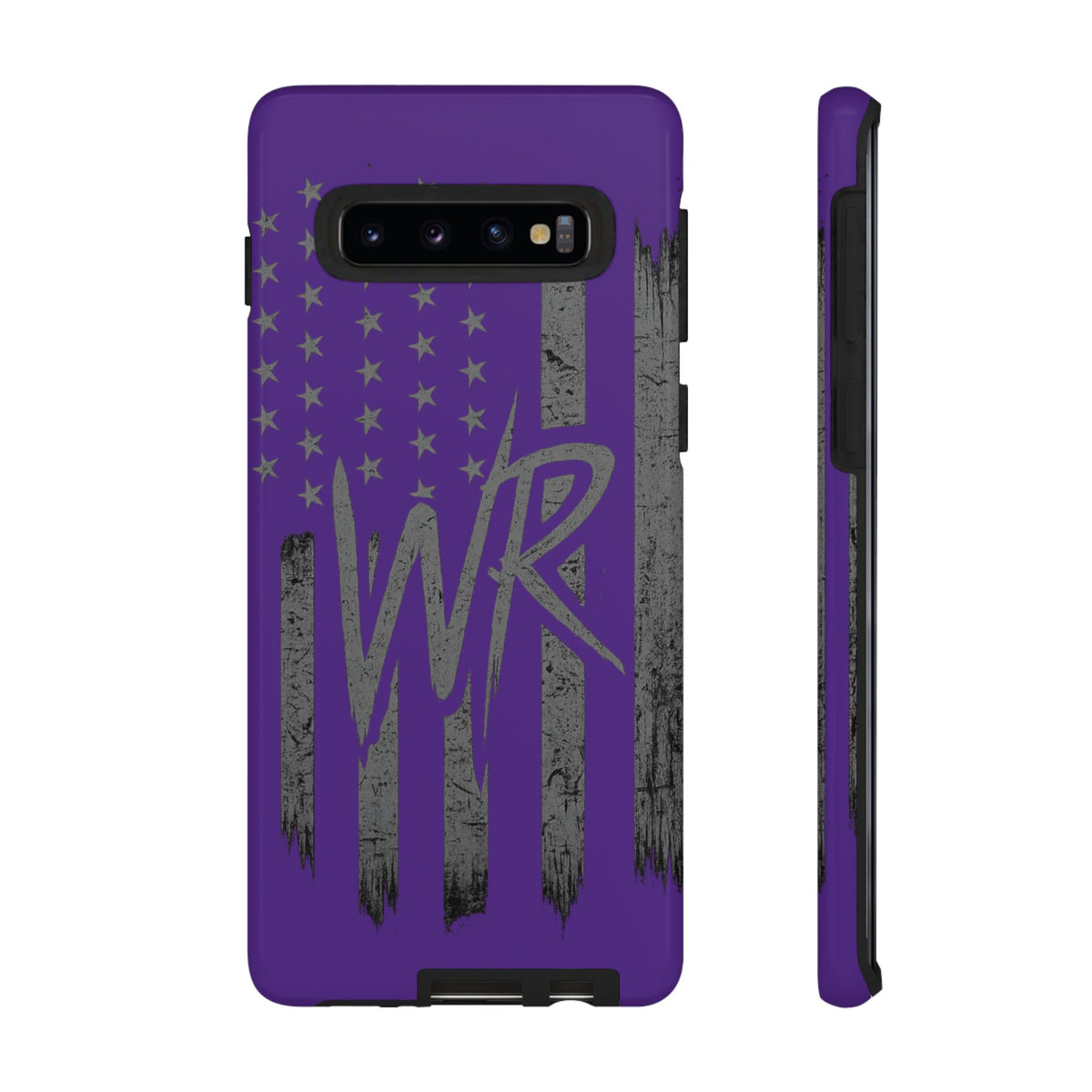 Purple 'WR' flag tough phone case by Printify with a durable design and vibrant color, showcasing the flag pattern.