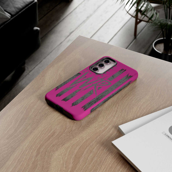 Pink 'WR' Flag Tough Phone Case by Printify, showcasing a durable design with vibrant flag graphics.
